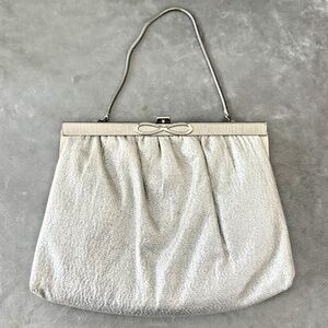 Vintage Andé Silver Lamé Clutch Purse Bag w/Silver Chain -Figure 8 Embellishment